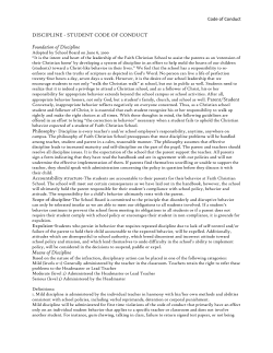 DISCIPLINE - STUDENT CODE OF CONDUCT Foundation of