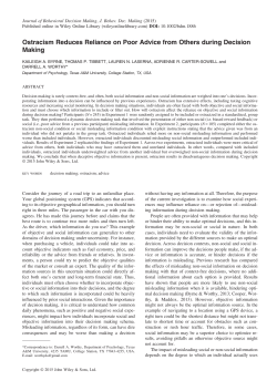 Ostracism Reduces Reliance on Poor Advice from Others during