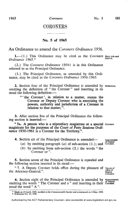 coroners - ACT Legislation Register