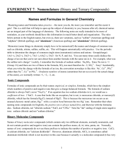 EXPERIMENT 7: Nomenclature (Binary and Ternary Compounds)