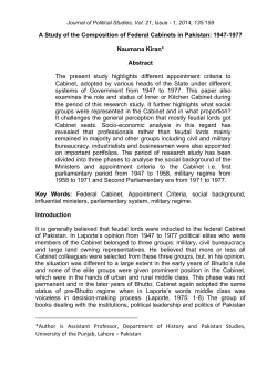 A Study of the Composition of Federal Cabinets in Pakistan