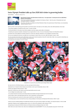 Swiss Olympic President talks up Sion 2026 bid in letter to