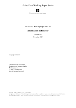 Information metatheory - Information Dynamics bv