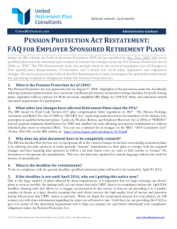 PENSION PROTECTION ACT RESTATEMENT: FAQFOR
