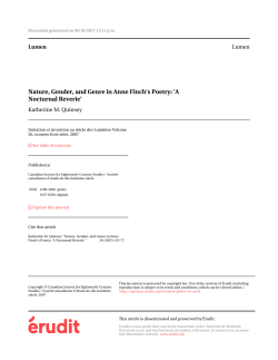 Nature, Gender, and Genre in Anne Finch`s Poetry: `A Nocturnal