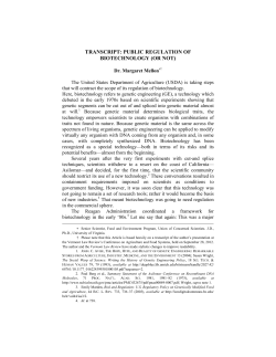 transcript: public regulation of biotechnology (or not)