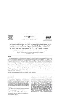Pervaporation separation of water + isopropanol mixtures using