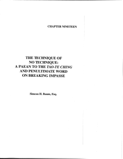 THE TECHNIQUE OF NO TECHNIQUE: A PAEAN TO THE TAO