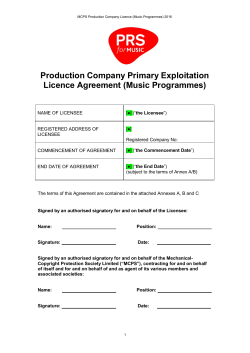 pdf Music programme blanket licence application