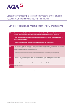 A-level Philosophy Sample assessment materials 9 mark items