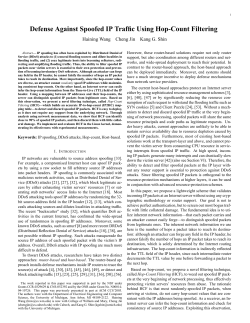 Defense Against Spoofed IP Traffic Using Hop