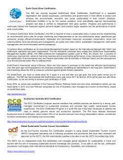 Earth Check Silver Certification The RIA has recently acquired