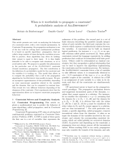 When is it worthwhile to propagate a constraint? A