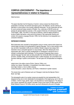 CORPUS LEXICOGRAPHY - The importance of representativeness