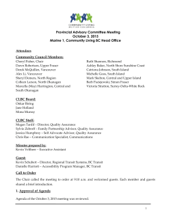 Provincial Advisory Committee Meeting October 3, 2015 Marine 1