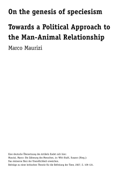 On the genesis of speciesism Towards a Political Approach to the