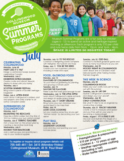 COLLINGWOOD MUSEUM 2014 •••••••••• Programs