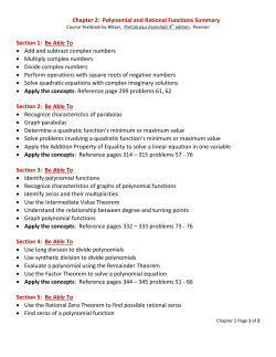 Chapter 2: Polynomial and Rational Functions Summary Section 1