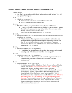 Summary of Family Planning Agreement Addenda