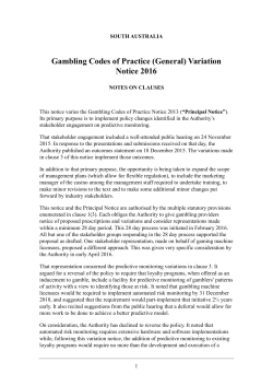 Notes on clauses&mdash;Gambling Codes of Practice (General) Variation