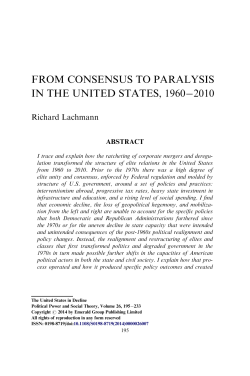 From Consensus to Paralysis in the United States, 1960–2010