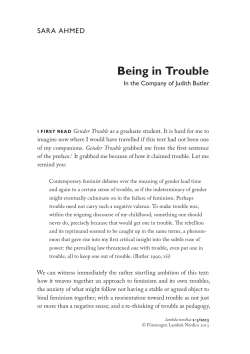 Being in Trouble: In the Company of Judith Butler