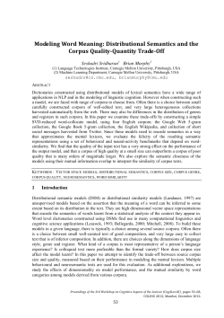 Modeling Word Meaning: Distributional Semantics and the Corpus