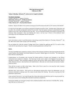 Morning Announcements February 6, 2012 Today is Monday