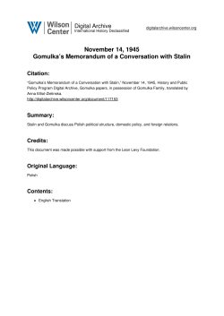 November 14, 1945 Gomulka`s Memorandum of a Conversation with