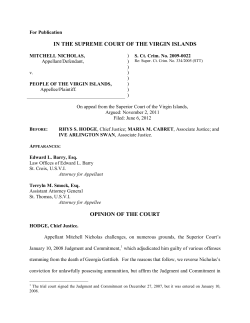 IN THE SUPREME COURT OF THE VIRGIN ISLANDS OPINION OF