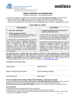 Direct Deposit Authorization - Nova Southeastern University