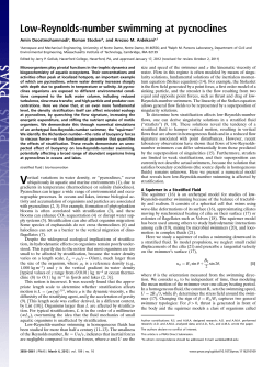 Low-Reynolds-number swimming at pycnoclines
