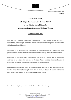 Javier SOLANA, EU High Representative for the CFSP, to travel to