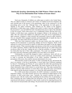 Statistically Speaking: Questioning the Child Witness: What is the