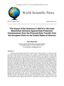 The Impact of the Sentence C-362/14 in the Case Maximillian