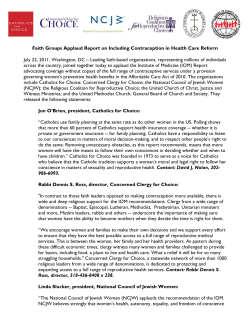 Faith Groups Applaud Report on Including Contraception in Health