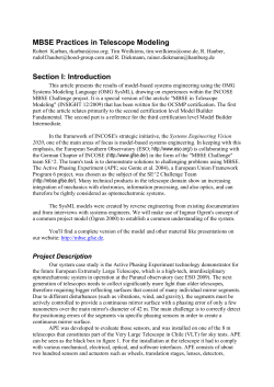 MBSE Practices in Telescope Modeling Section I: Introduction