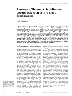 Towards a Theory of Socialization Impact: Selection as Pre‐Entry