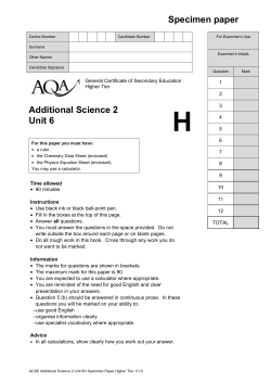 GCSE Additional Science Specimen Question Paper Higher