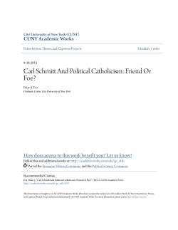 Carl Schmitt And Political Catholicism: Friend Or Foe?