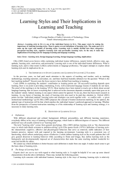 Learning styles and their implications in Learning and Teaching