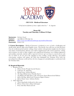 SHA Syllabus - Medieval Lit - 9/10 CEC
