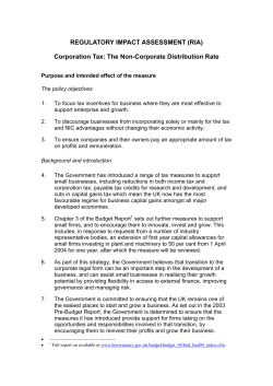 REGULATORY IMPACT ASSESSMENT (RIA)