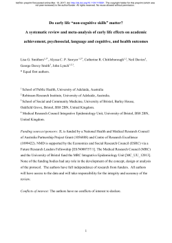 Do early life &ldquo;non-cognitive skills&rdquo; matter? A systematic