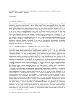 BETWEEN EMANCIPATION AND ANTISEMITISM: JEWISH