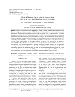 Effects of Methanol Extract of Parkia biglobosa Stem Bark