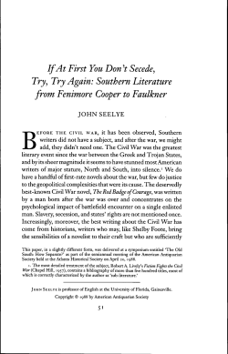 If At First You Don `i Secede, Try, Try Again: Southern Literature from