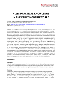 HI218 PRACTICAL KNOWLEDGE IN THE EARLY MODERN WORLD