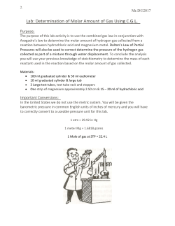 Lab: Determination of Molar Amount of Gas Using C.G.L.