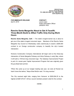 April 9, 2015 - City of Rancho Santa Margarita